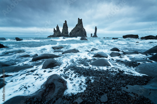 Reynisdrangar cliffs near the Vik town, Iceland photo