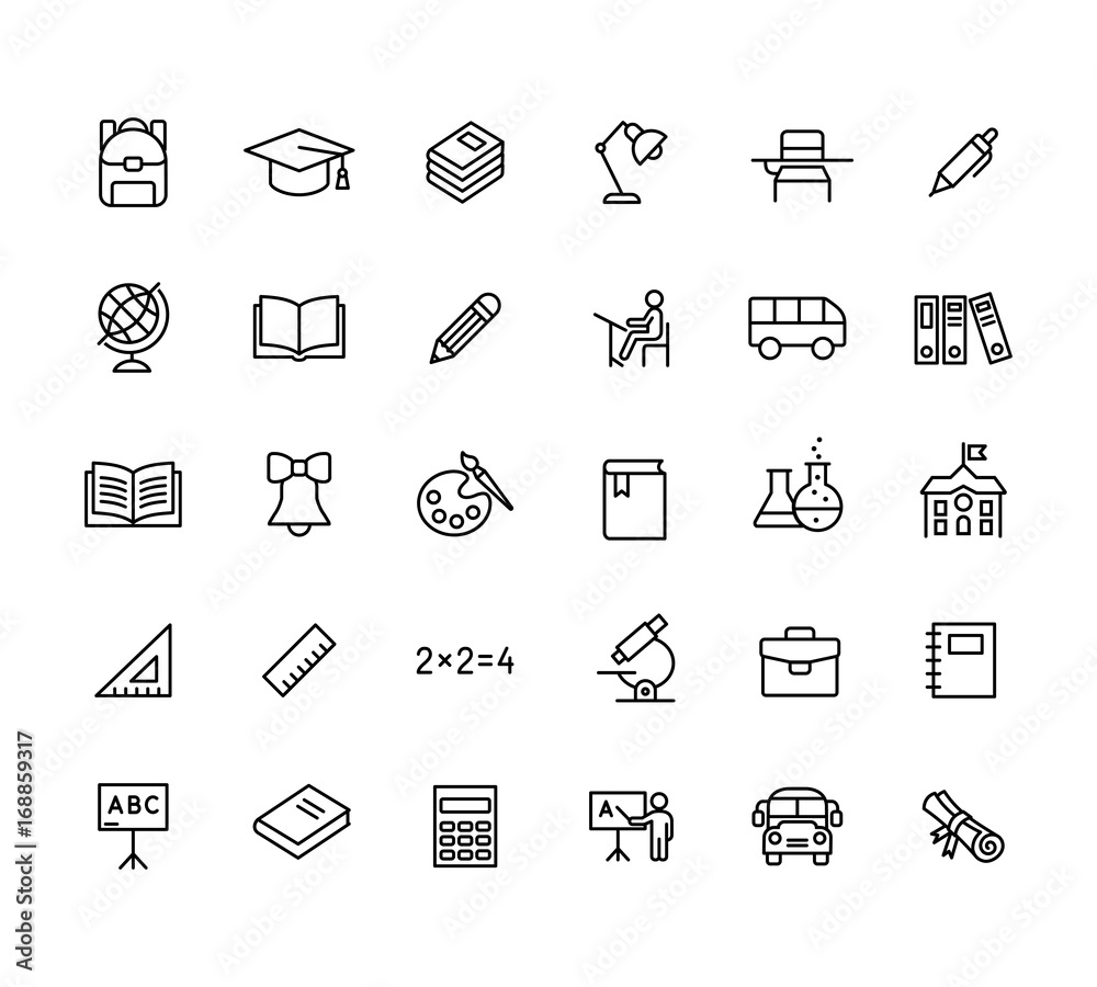 Fototapeta premium thin line education icons set black on white background