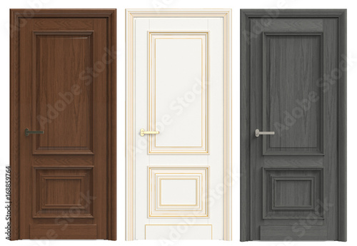 Three wooden doors on a white background