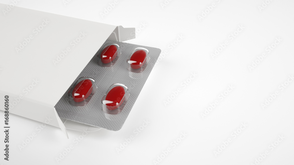 Blank pill box with red medicine 3d rendering Blank pill box with red medicine 3d rendering