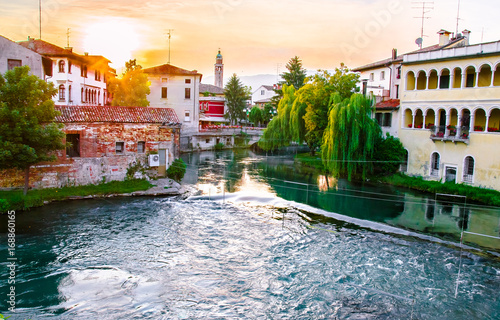 Sunset in italian town Sacile in Italy