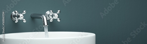 Slika na platnu Modern faucet as panorama with green wall