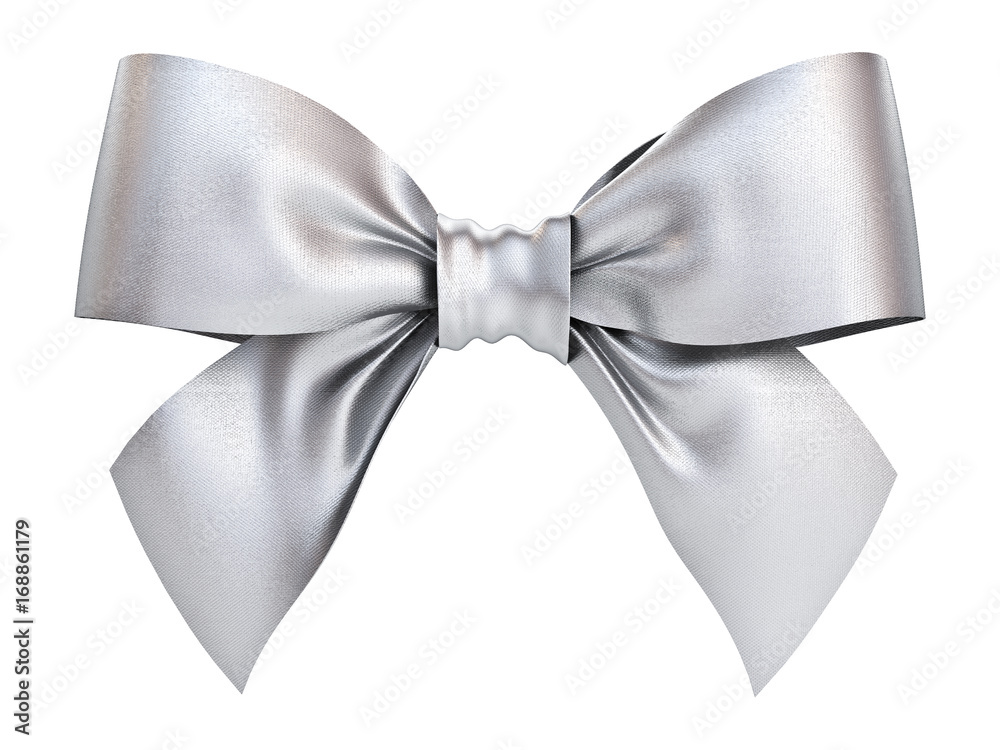 Silver Ribbon With Bow On White Background Stock Photo, Picture