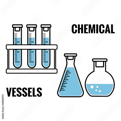 Chemical vessels with blue fluid. Vector illustration
