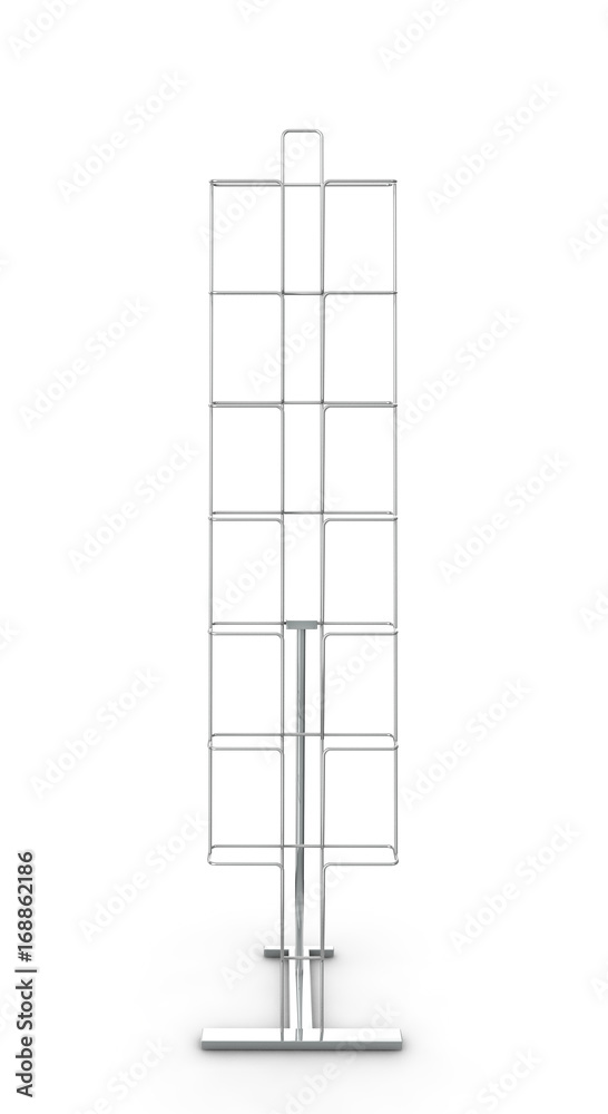 Empty advertising stand with shelves. Isolated on white background. Include clipping path. 3d render Empty advertising stand with shelves. Isolated on white background. Include clipping path. 3d render