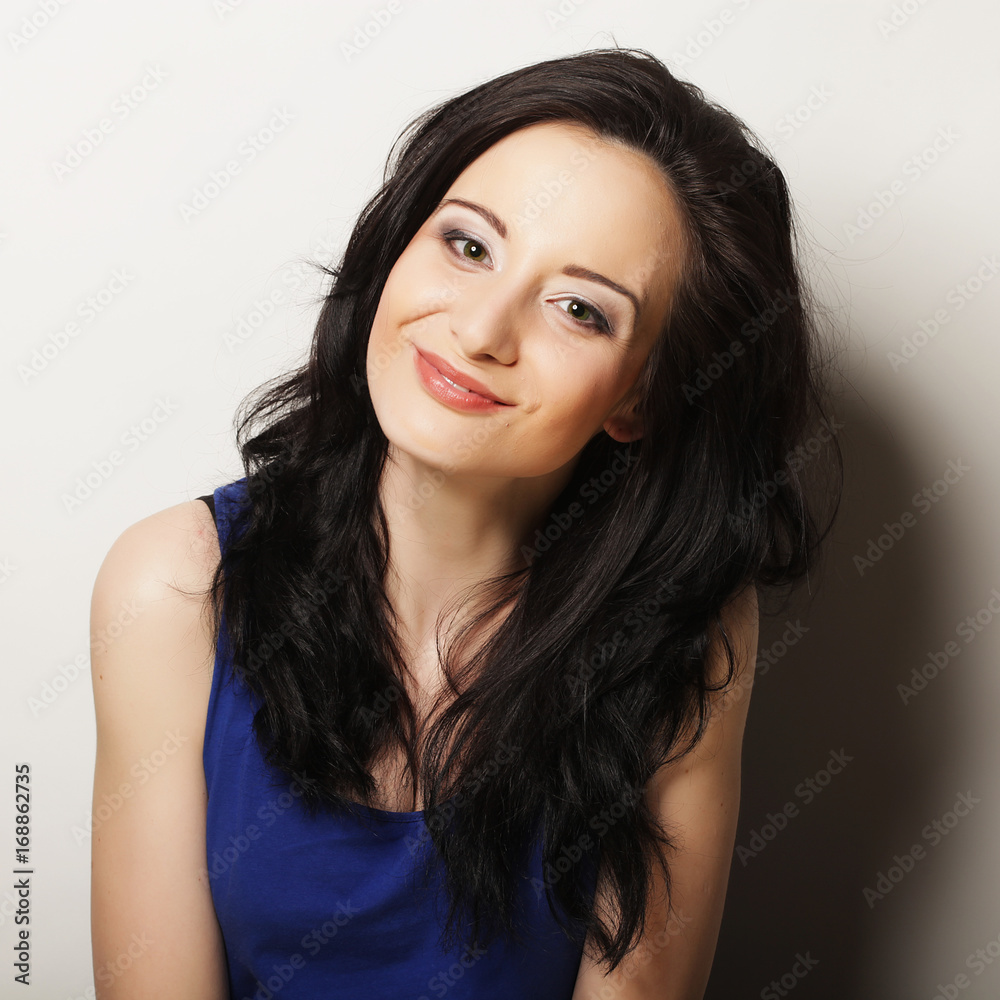 cute smiling brunette girl on white background cute smiling brunette girl on white background