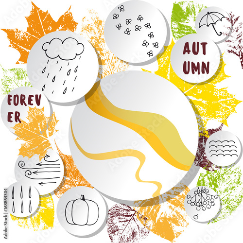 white paper stickers on the abstract autumnal leaves background