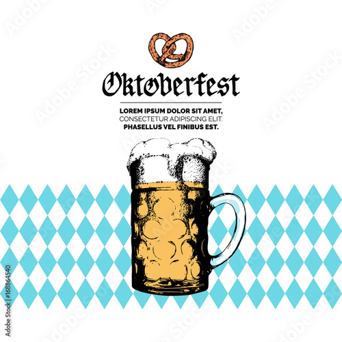 Oktoberfest label. Vector beer festival flyer, poster. Brewery badge with vintage hand sketched glass mug.