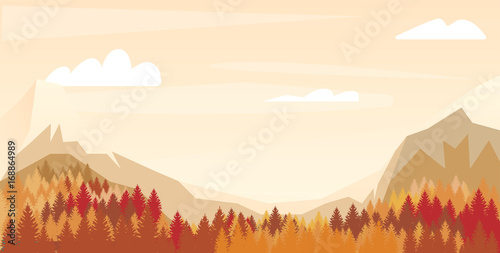 Landscape background with mountain forest. Vector illustration. Autumn landscape
