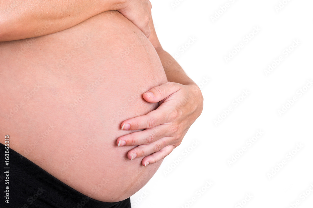Pregnant woman isolated on white background.Copyspace

