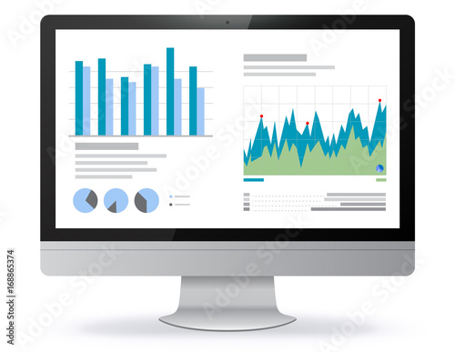 Computer Screen Illustration With Financial Charts and Graphs Screen
