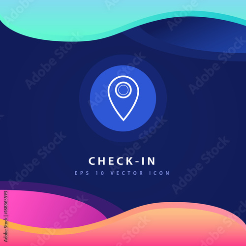 Check-in icon design on modern flat background