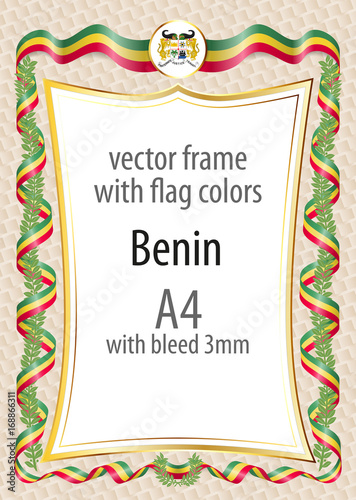 Frame and border of ribbon with the colors of the Benin flag