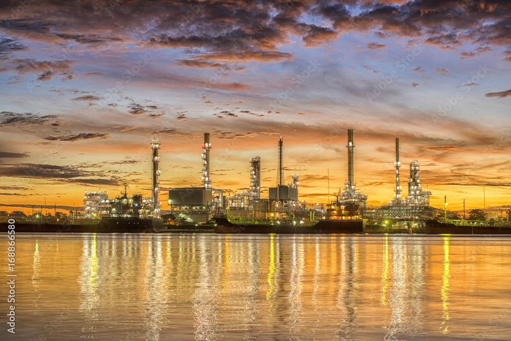 Oil refinery at sunrise background in Bangkok Thailand