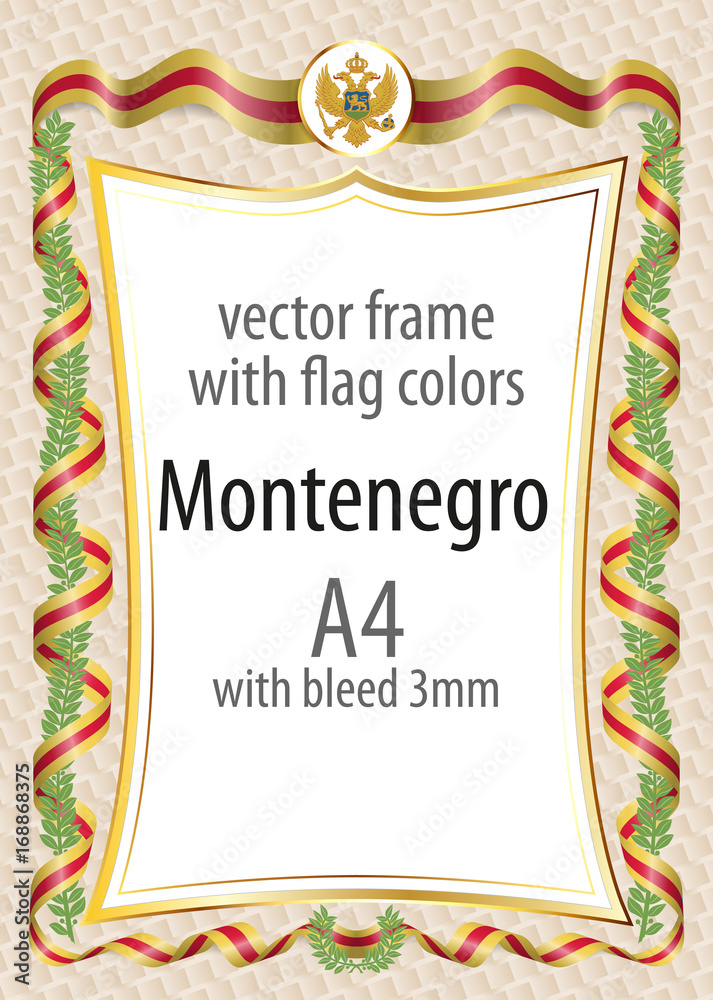 Frame and border of ribbon with the colors of the Montenegro flag