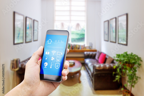 mobile phone in modern living room