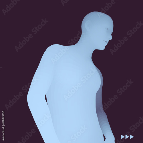 Man in a Thinker Pose. 3D Model of Man. Business, Science, Psychology or Philosophy Vector Illustration.