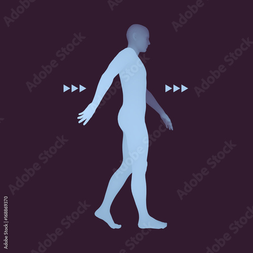 Walking Man. 3D Human Body Model. Design Element. Vector Illustration.
