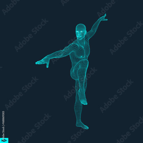 Man Doing Yoga Workout. 3D Model of Man. Healthy lifestyle. Training Concept. Vector Illustration.