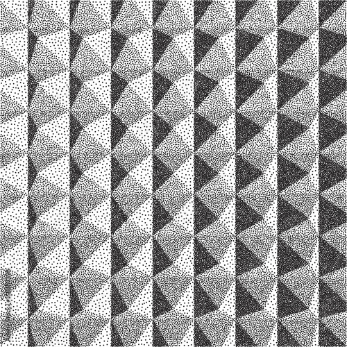 Abstract 3d geometric background. Black and white grainy design. Pointillism pattern. Stippling effect. Vector illustration.