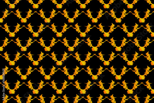 Golden witch on a broomstick on a black background - vector pattern