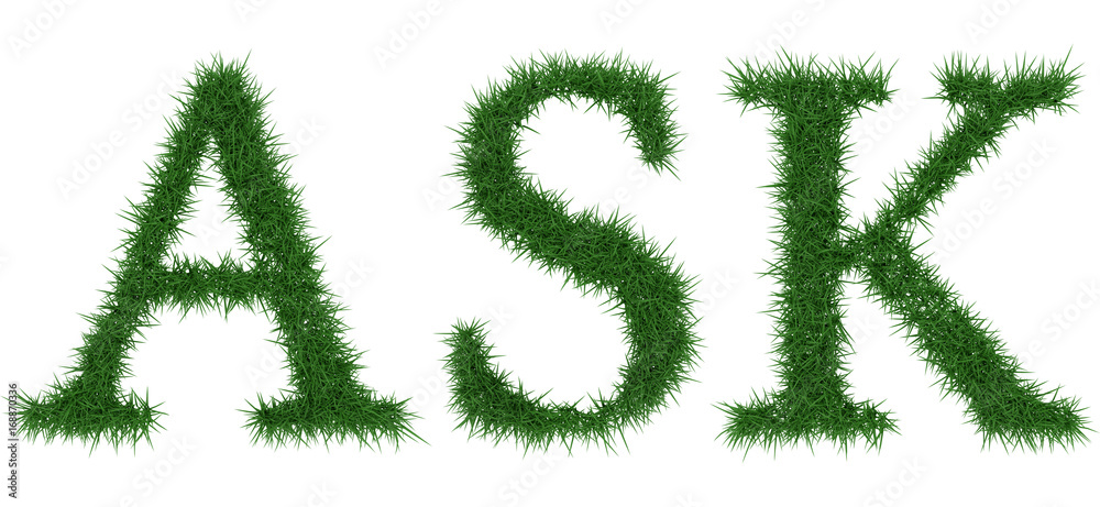 Ask - 3D rendering fresh Grass letters isolated on whhite background. Ask - 3D rendering fresh Grass letters isolated on whhite background.