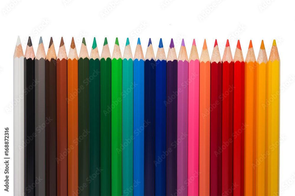 Line of colored pencils isolated on white Line of colored pencils isolated on white