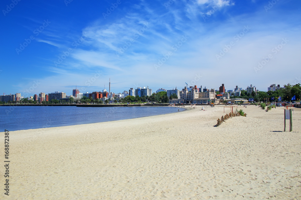 Sandy beach along the bank of the Rio de la Plata in Montevideo, Uruguay