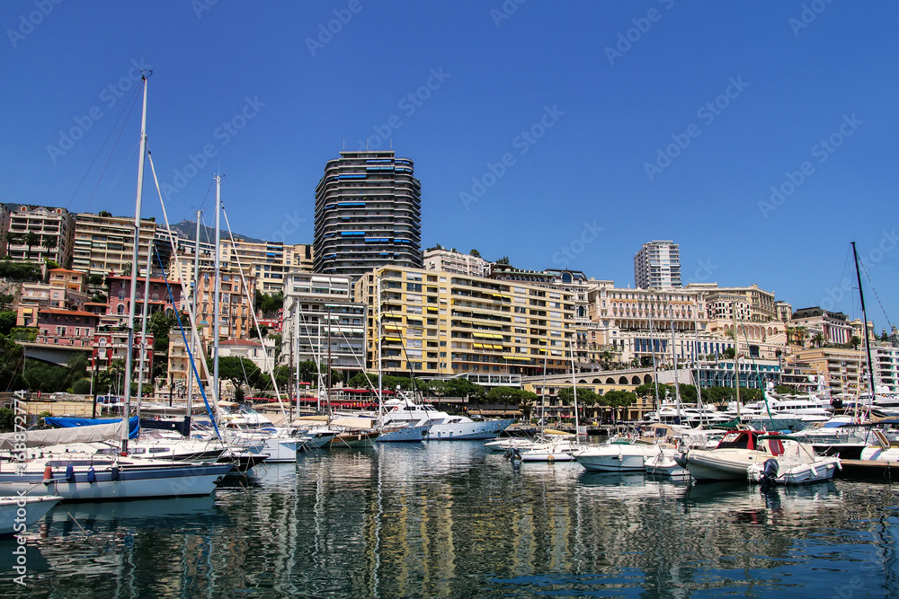 Boats docked at Port Hercules in La Condamine ward of Monaco.