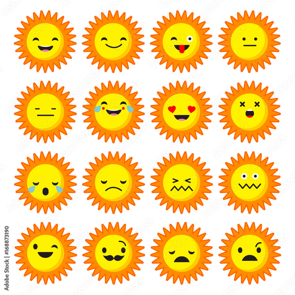 Emotions Sun. Vector style smile icons. Emotions Sun. Vector style smile icons.