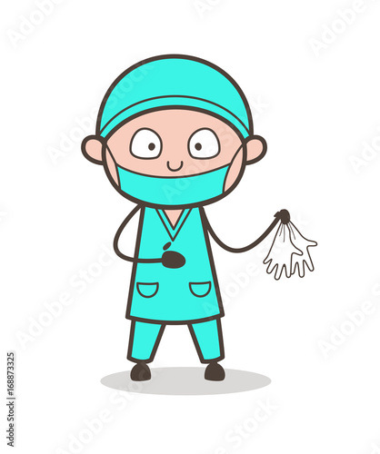 Cartoon Surgeon Showing Medical Gloves Vector