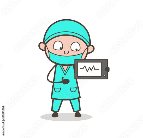Cartoon Cardiologist Showing Heart Beat in Digital Panel Vector