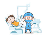 Cartoon Dentist with Patient - Tooth Extraction Process Vector Concept