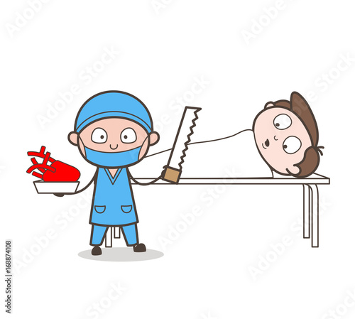 Cartoon Cardiologist Doing Heart Surgery Vector Concept