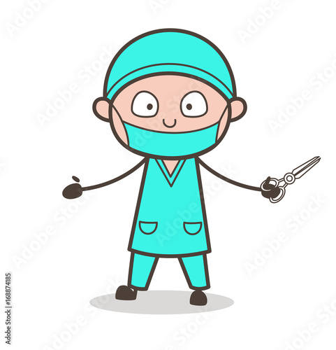 Cartoon Therapist Doctor with Scissors Vector