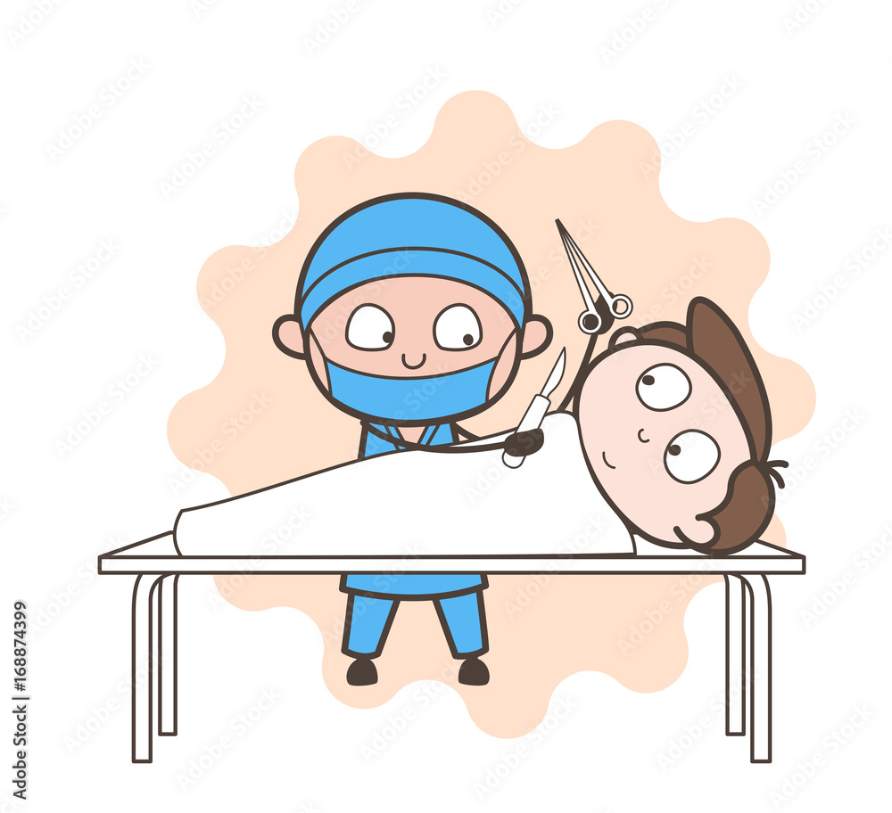 Surgeon with Patient in Operation Theater - Ready for Operation Vector Concept