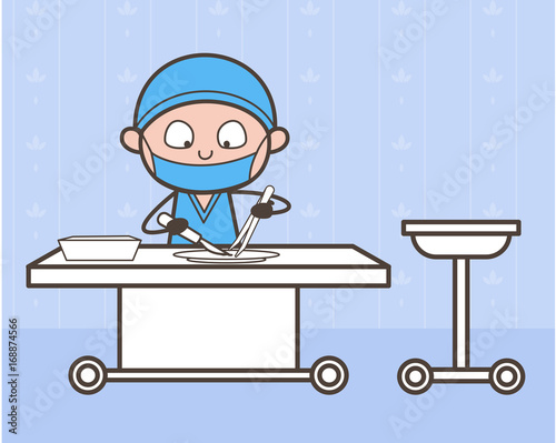 Cartoon Surgeon Doing Experiment in Medical Lab Vector Concept