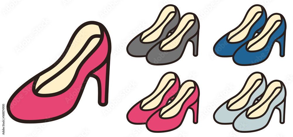 女性用のハイヒールのイラスト ピンク グレー ネイビー 水色 Stock Vector Adobe Stock