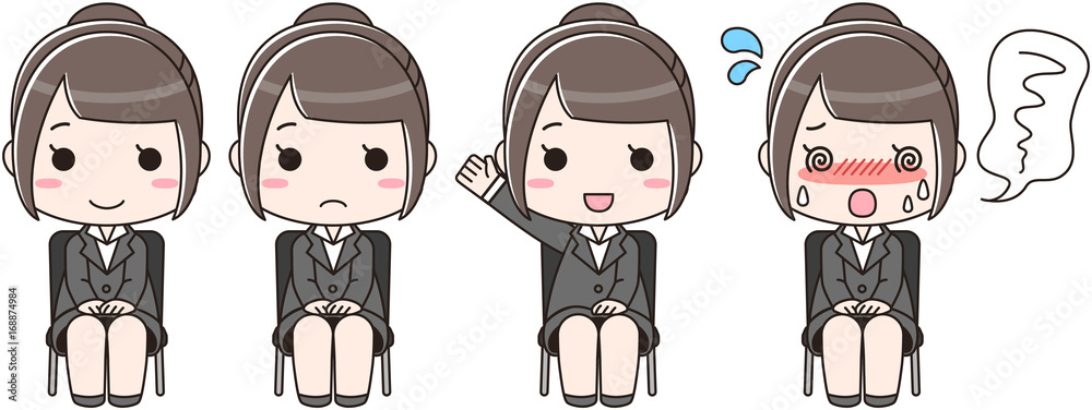 就活中で面接を行う女性のイラスト 黒い椅子 Stock Vector Adobe Stock