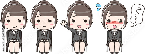 就活中で面接を行う女性のイラスト　黒い椅子