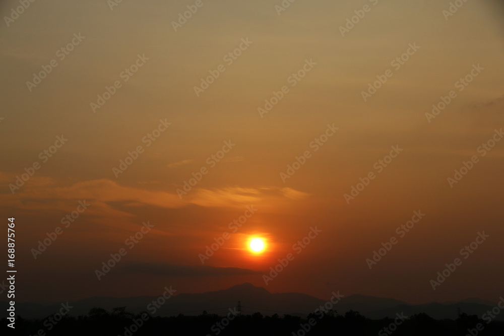 Sunset Yellow gold sky evening In tropical countries summer