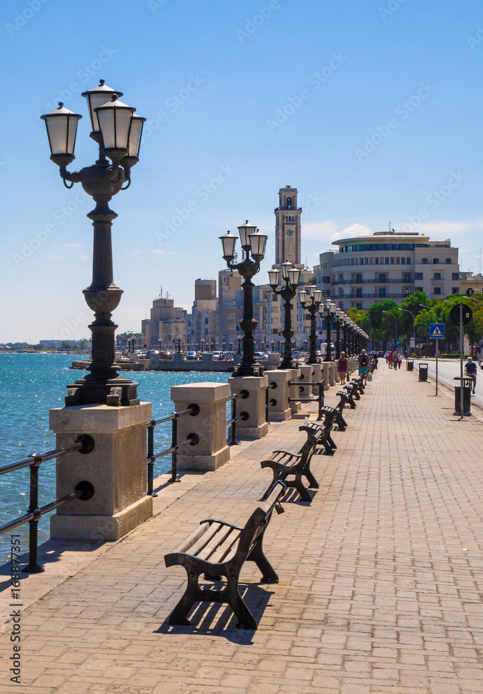 Bari, Italy - The capital of Apulia region, a big city on the Adriatic sea, with historic center named Bari Vecchia and the famous waterfront - obrazy, fototapety, plakaty 