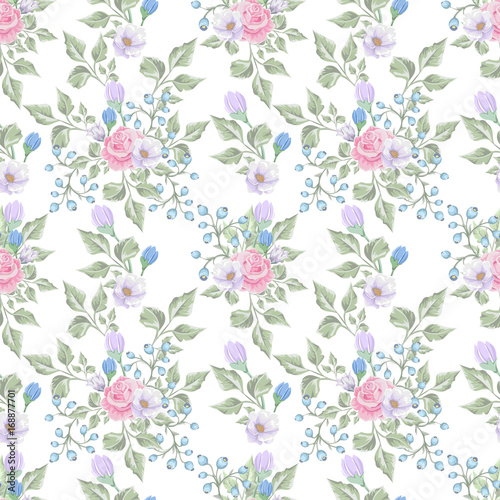 Floral seamless pattern with bouquets of flowers. illustration for textile, print, wallpapers, wrapping.
