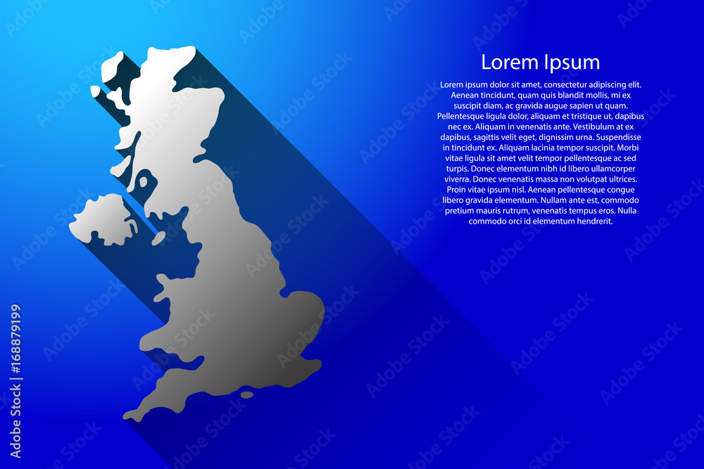 Obraz premium Abstract map of United Kingdom with long shadow on blue background of vector illustration