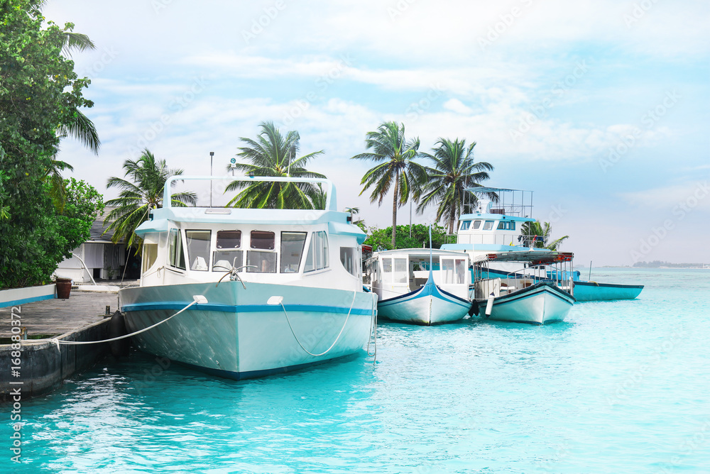 Modern boats at tropical resort