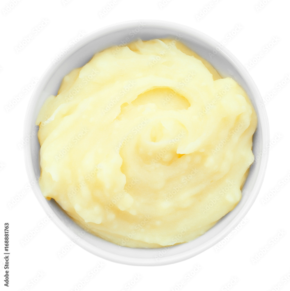 Bowl with mashed potatoes on white background Bowl with mashed potatoes on white background