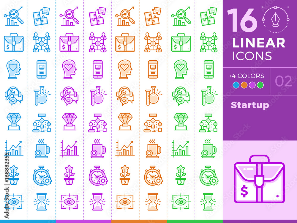 Set of line icons with different colors. High quality modern pictogram