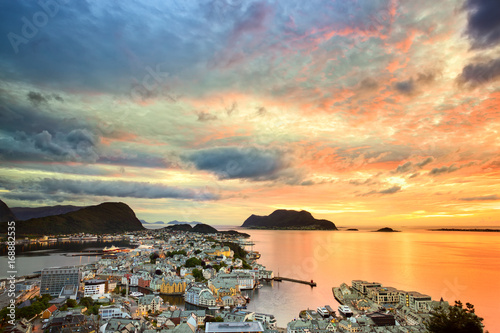 Cityscape of Alesund at sunset, Norway