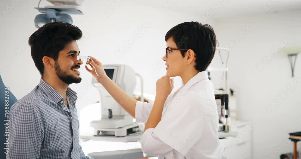 Girl woman in ophthalmology clinic for diopter detection Girl woman in ophthalmology clinic for diopter detection