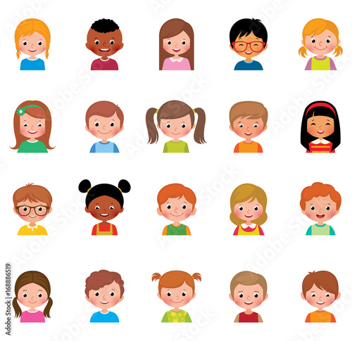 Vector illustration set of different avatars of boys and girls on a white background